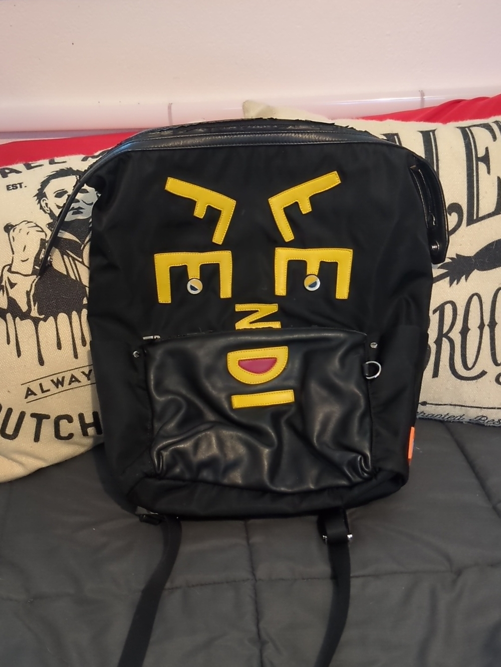 Authentic Fendi Black Vocabulary Patch Backpack - Made In Italy! WOW! UNISEX